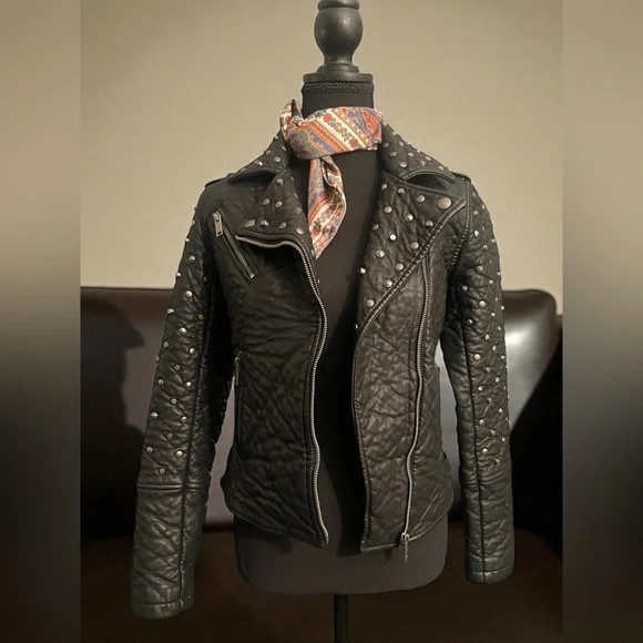 Glamorous Faux Leather Studded Moto Jacket XS | Black Biker Chic Street Style - Picture 2 of 11
